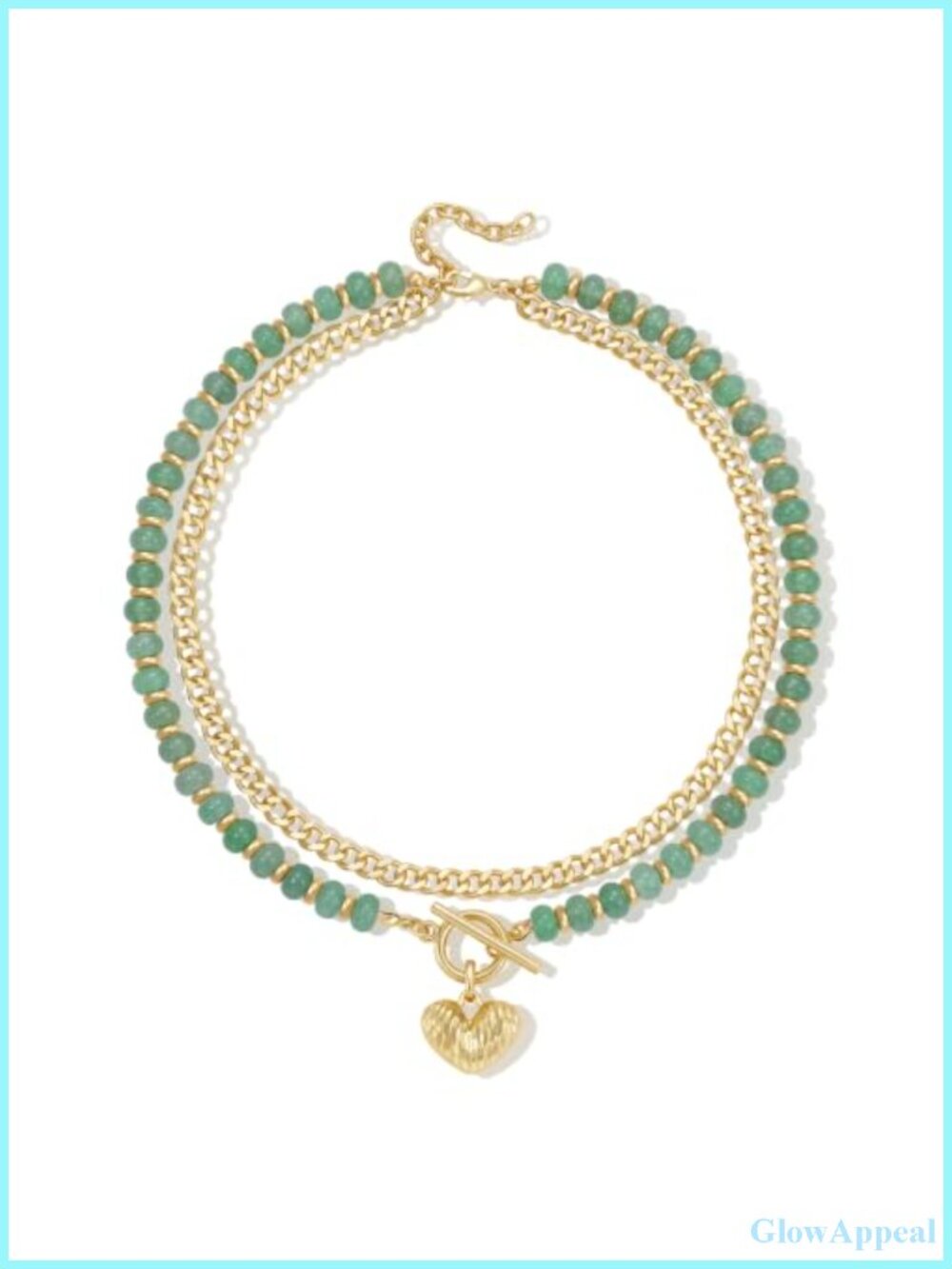 Natural Stone Beaded Necklace 14K Gold Plated Curb Chain Layered